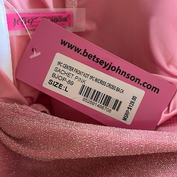 Betsey Johnson Barbie Pink Metallic Glitter Sweetheart Bow Keyhole Swimsuit - Picture 12 of 12